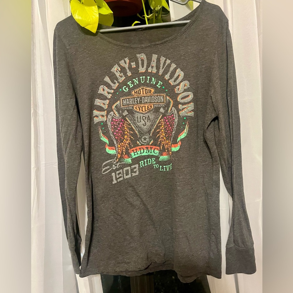 Harley Davidson Long Sleeve Grey Top Size Extra Large